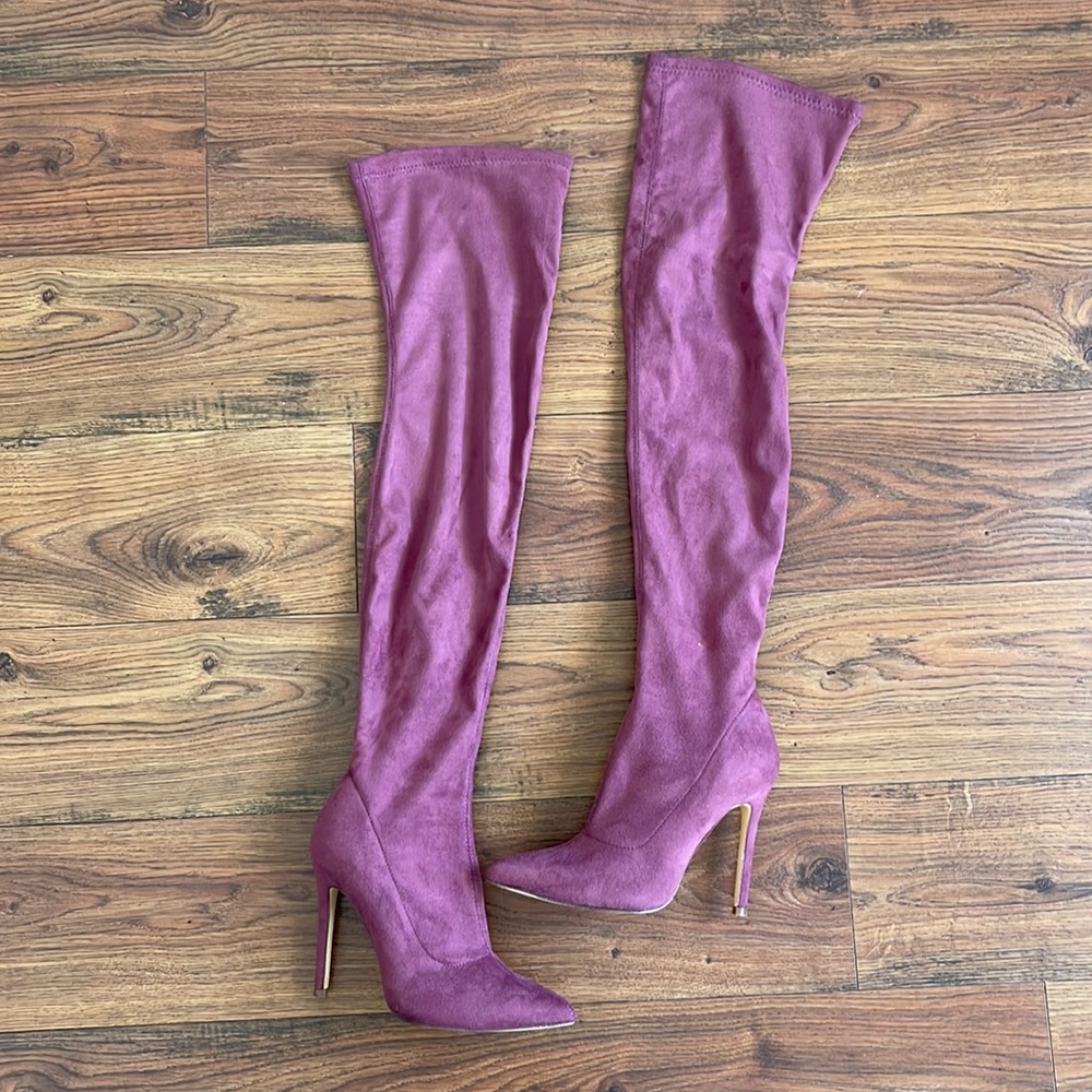 Suede Pink Thigh High Boots
